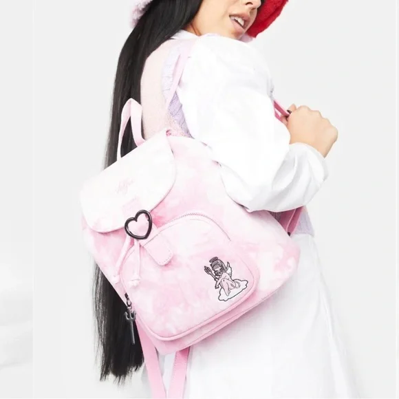 Rare Loungefly x Valfré Collab Pink Acid Wash Denim Angel Backpack - Picture 2 of 10